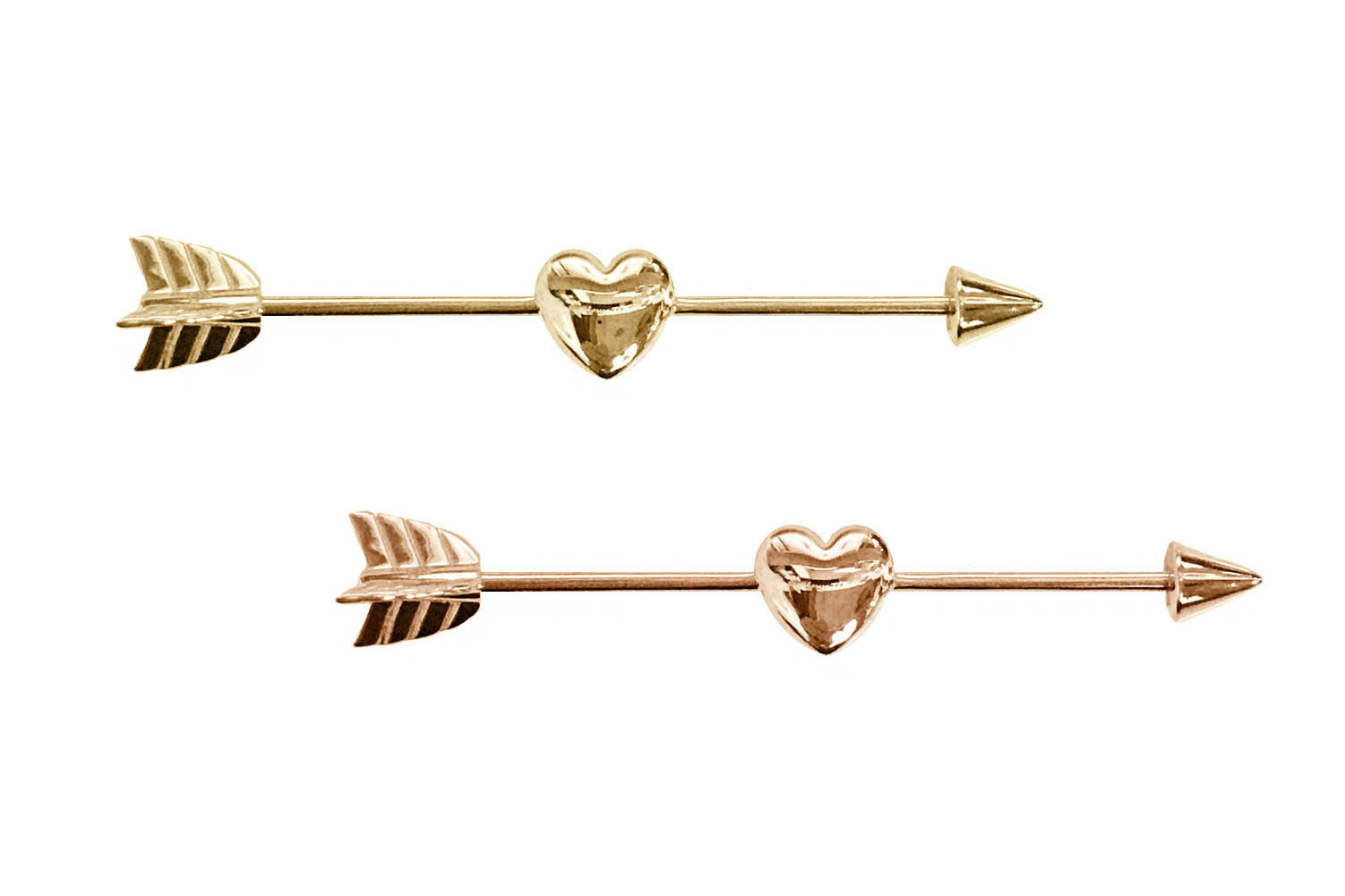 14K Gold Heart & Arrow Industrial Barbell