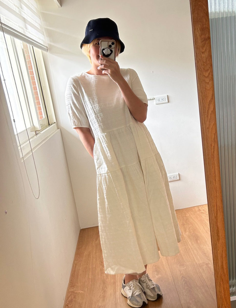 千層樹拼接短袖洋裝-奶油樹