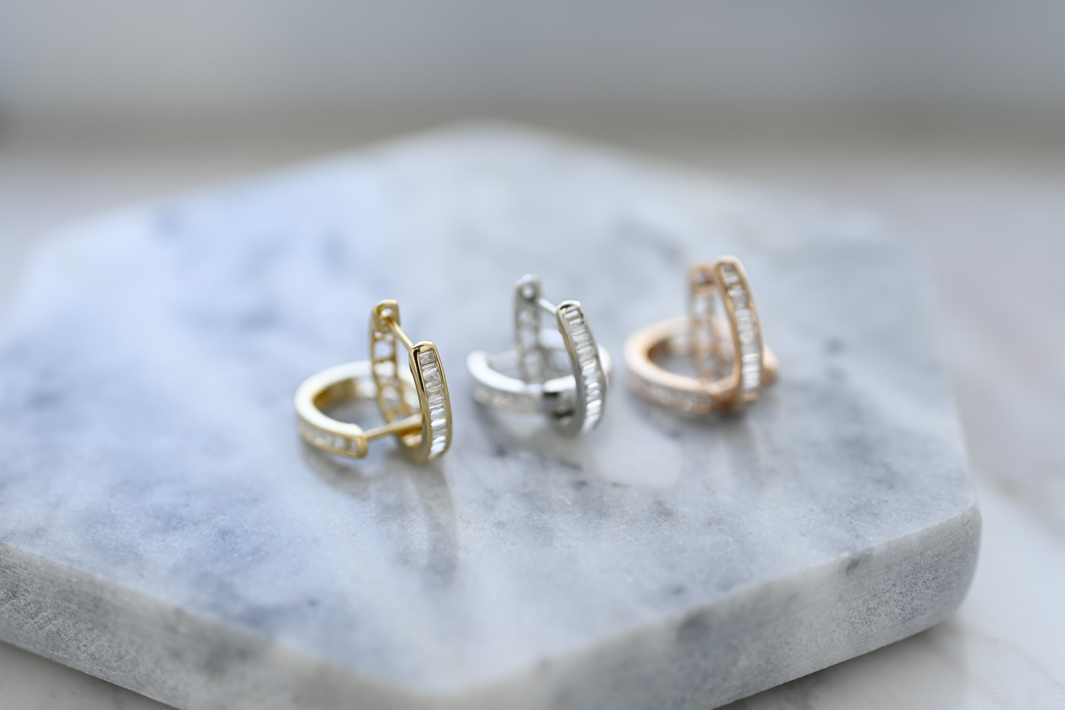 18K mini baguette diamond earring hoop