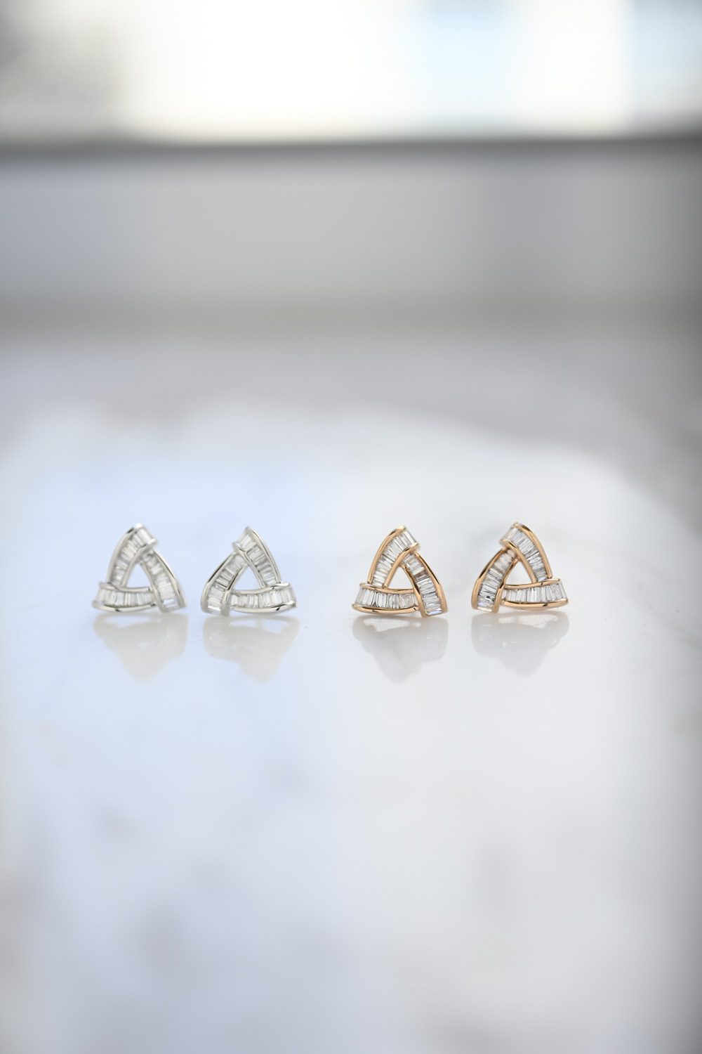 18K Tri Baguette Diamond Earring