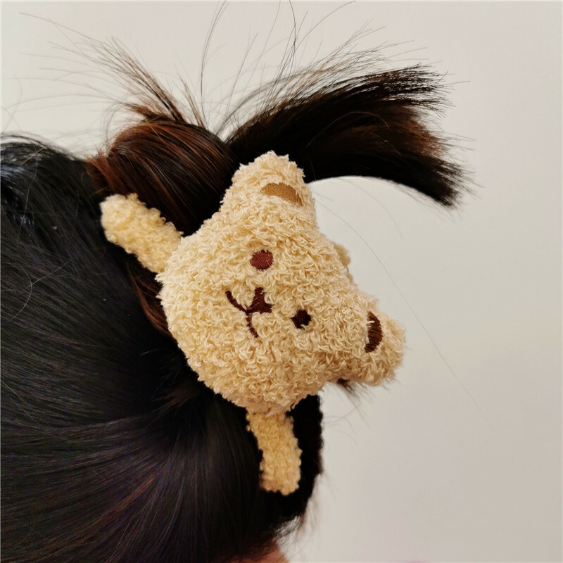《2704》韓國小熊毛絨髮夾