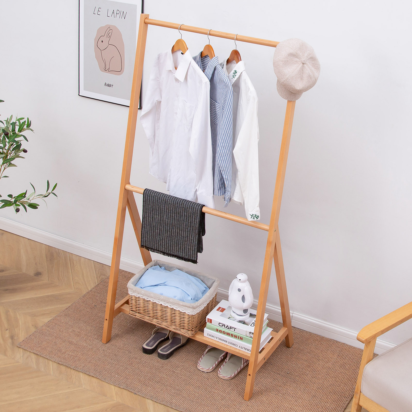 《2707》日式質感實木衣帽架