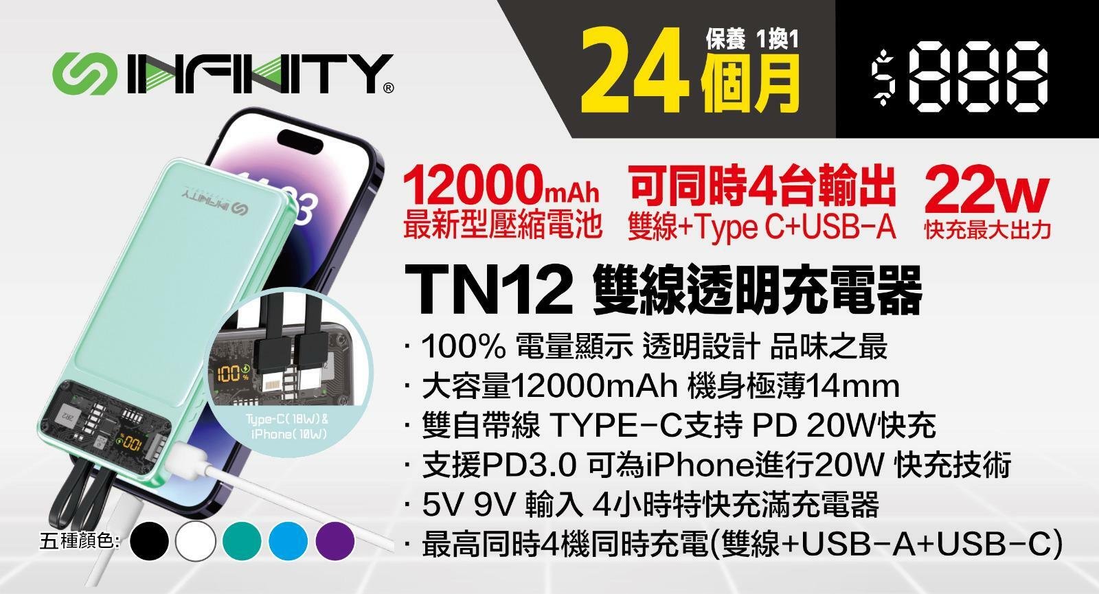 INFINITY TN12雙線透明充電器