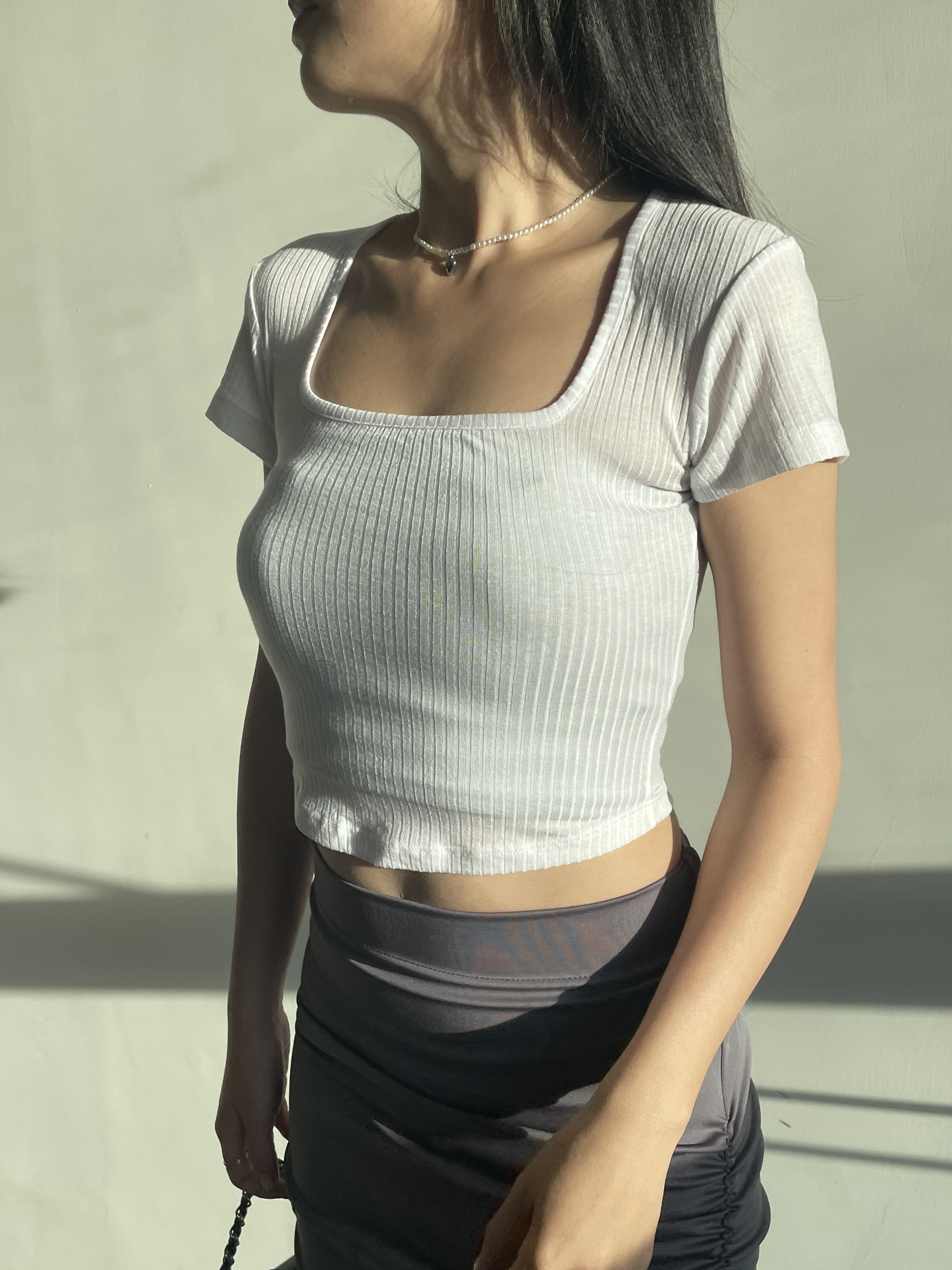 (現貨) 貼身簡約方領上衣 T7021(白)