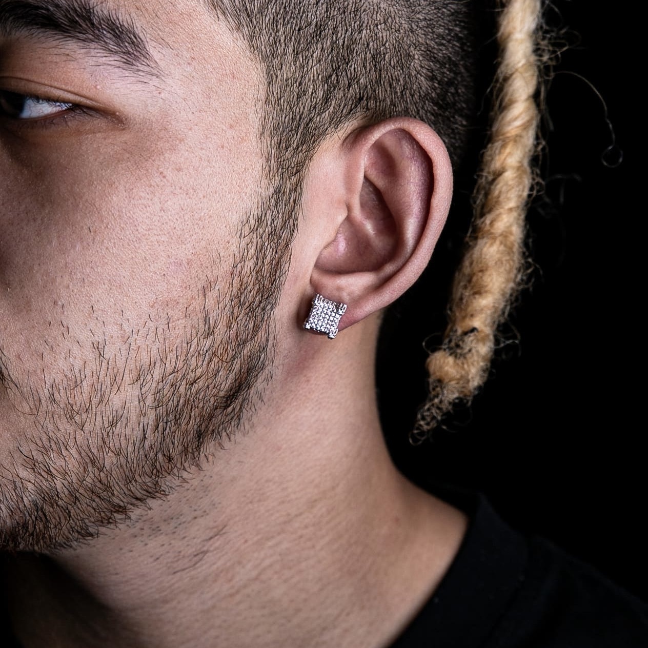 三層方形滿鑲耳釘