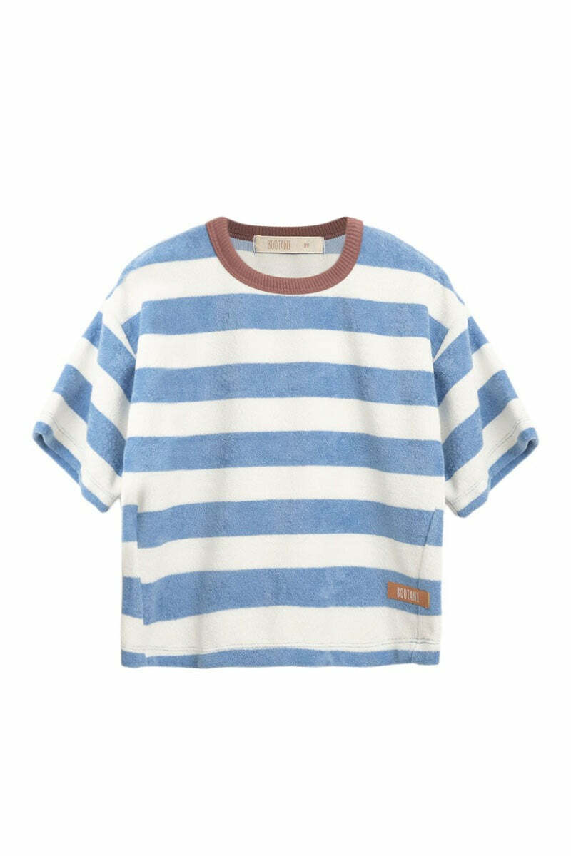 葡萄牙Bootani 有機毛巾布條紋上衣 - Blue Stripes