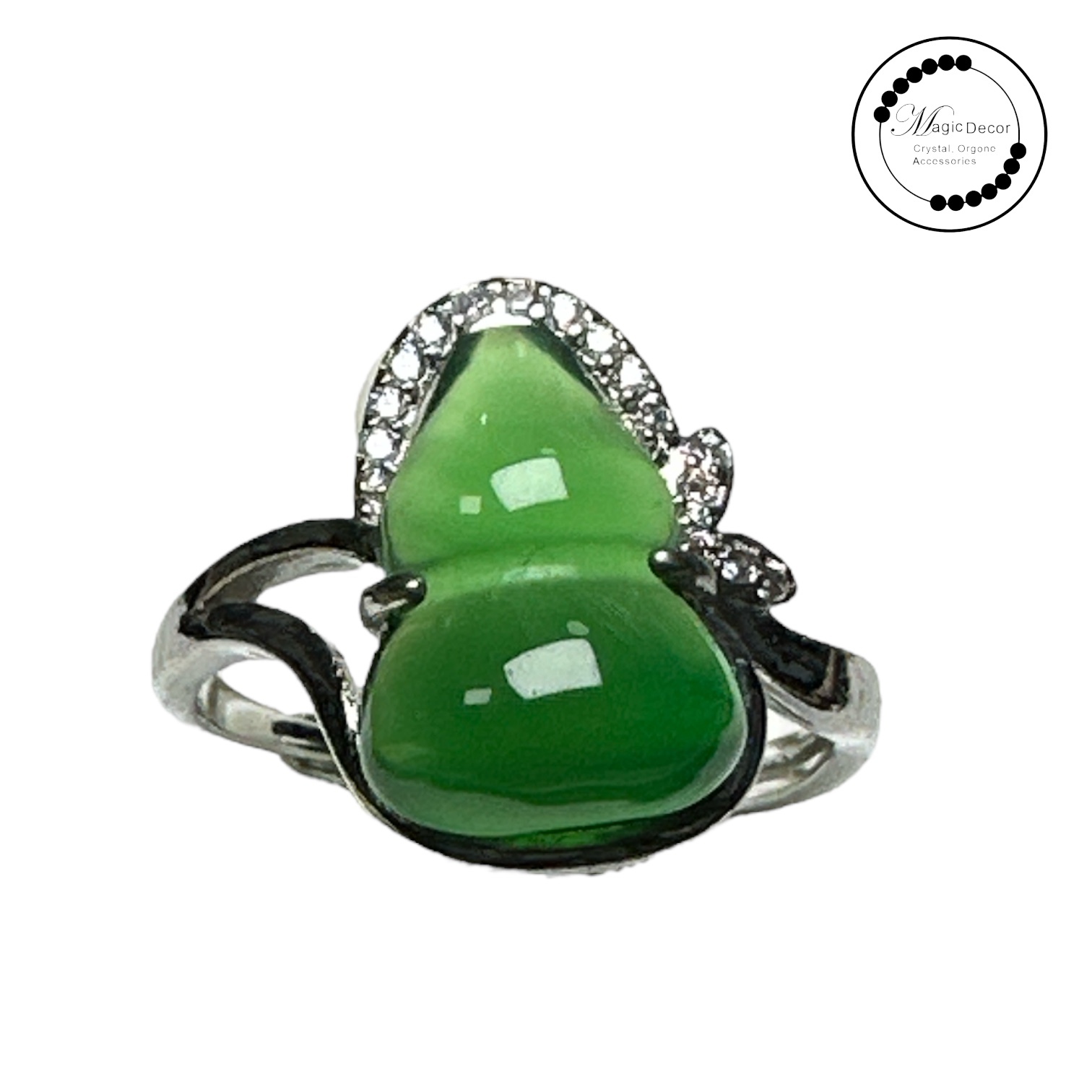 0706-a1 綠玉髓葫蘆銀色開口戒指（A款）