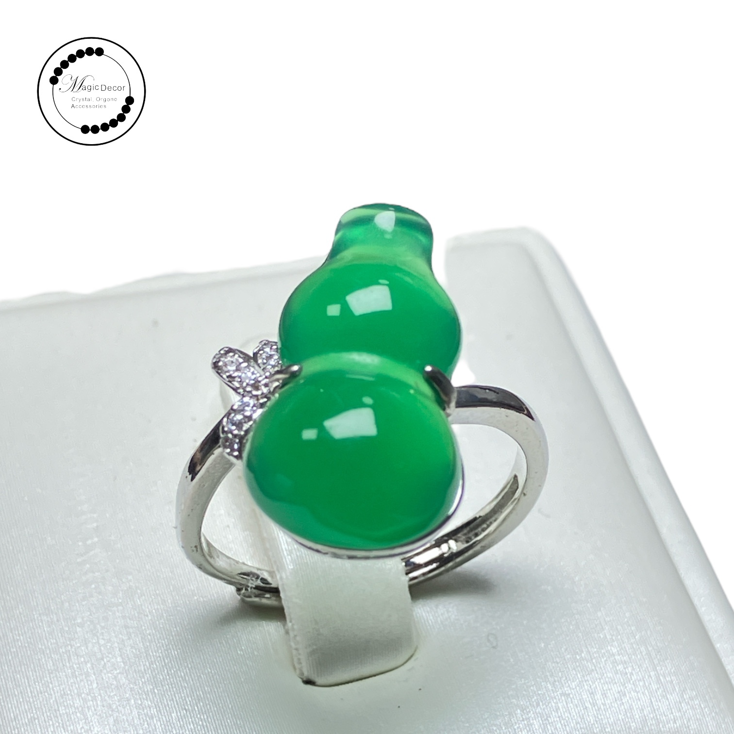 0706-a3 綠玉髓葫蘆銀色開口戒指（C款）