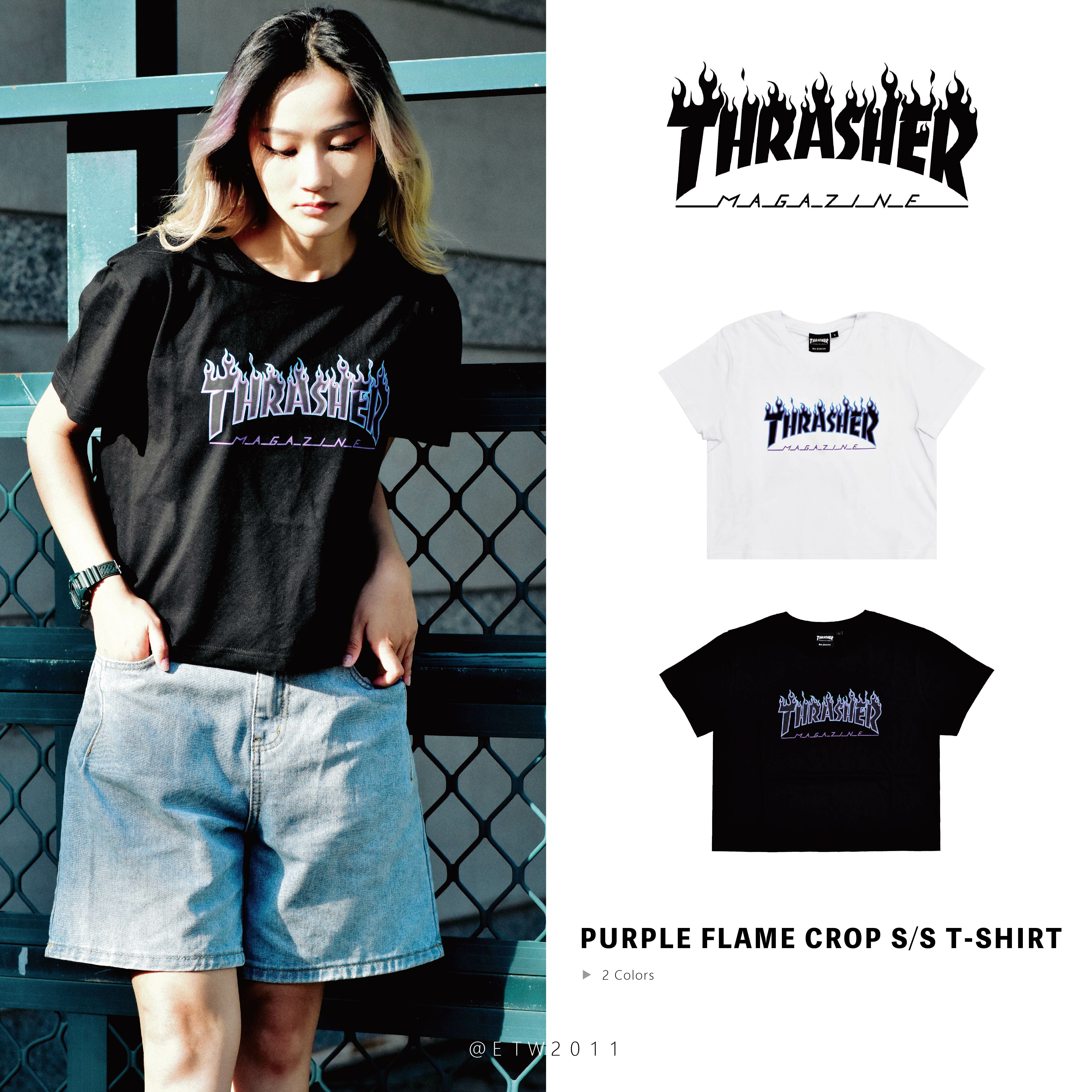 ☆ETW☆【EASY TO WEAR】THRASHER 日線 PURPLE FLAME CROP SS T-SHIRT 女版 短版 紫火焰