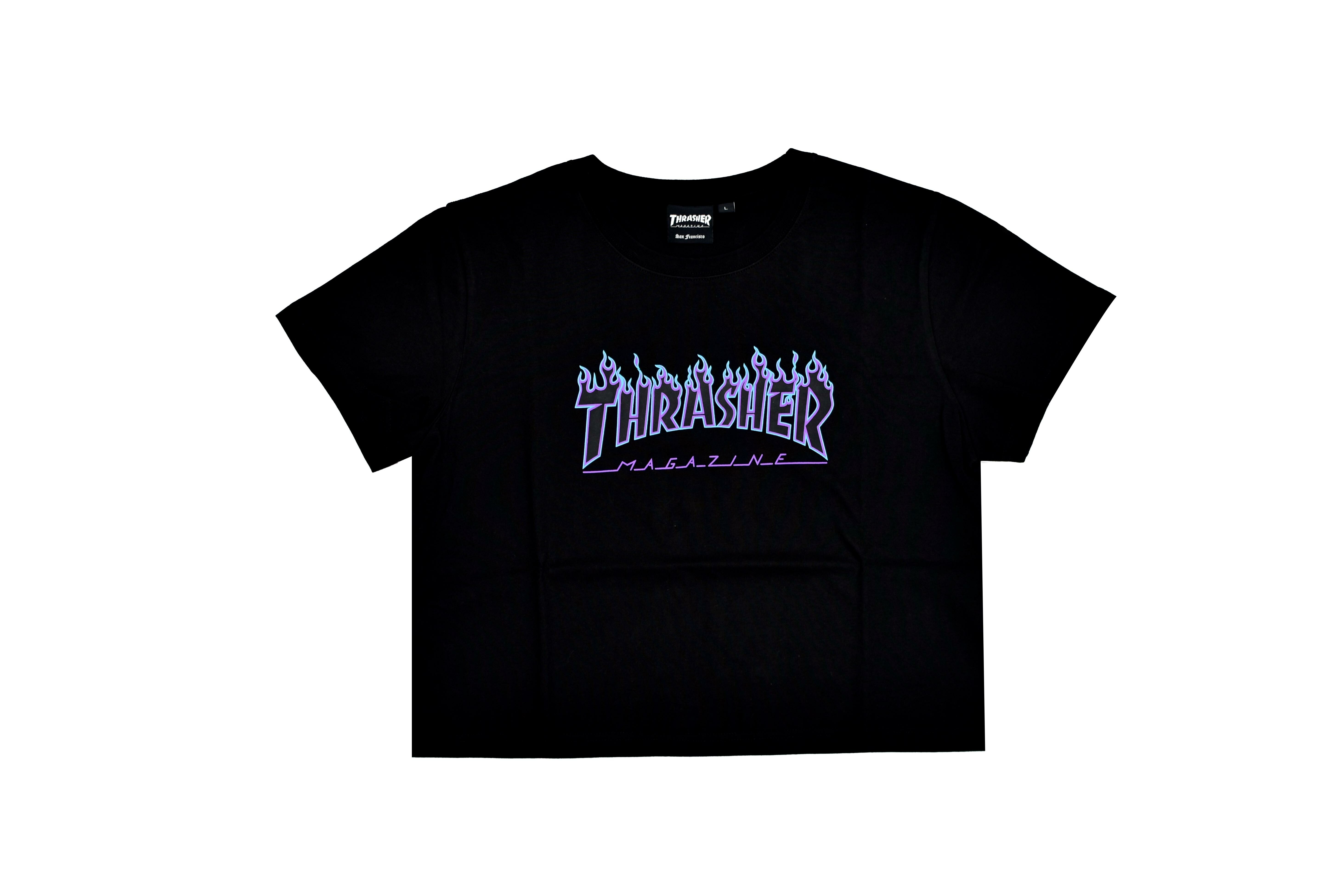 ☆ETW☆【EASY TO WEAR】THRASHER 日線 PURPLE FLAME CROP SS T-SHIRT 女版 短版 紫火焰