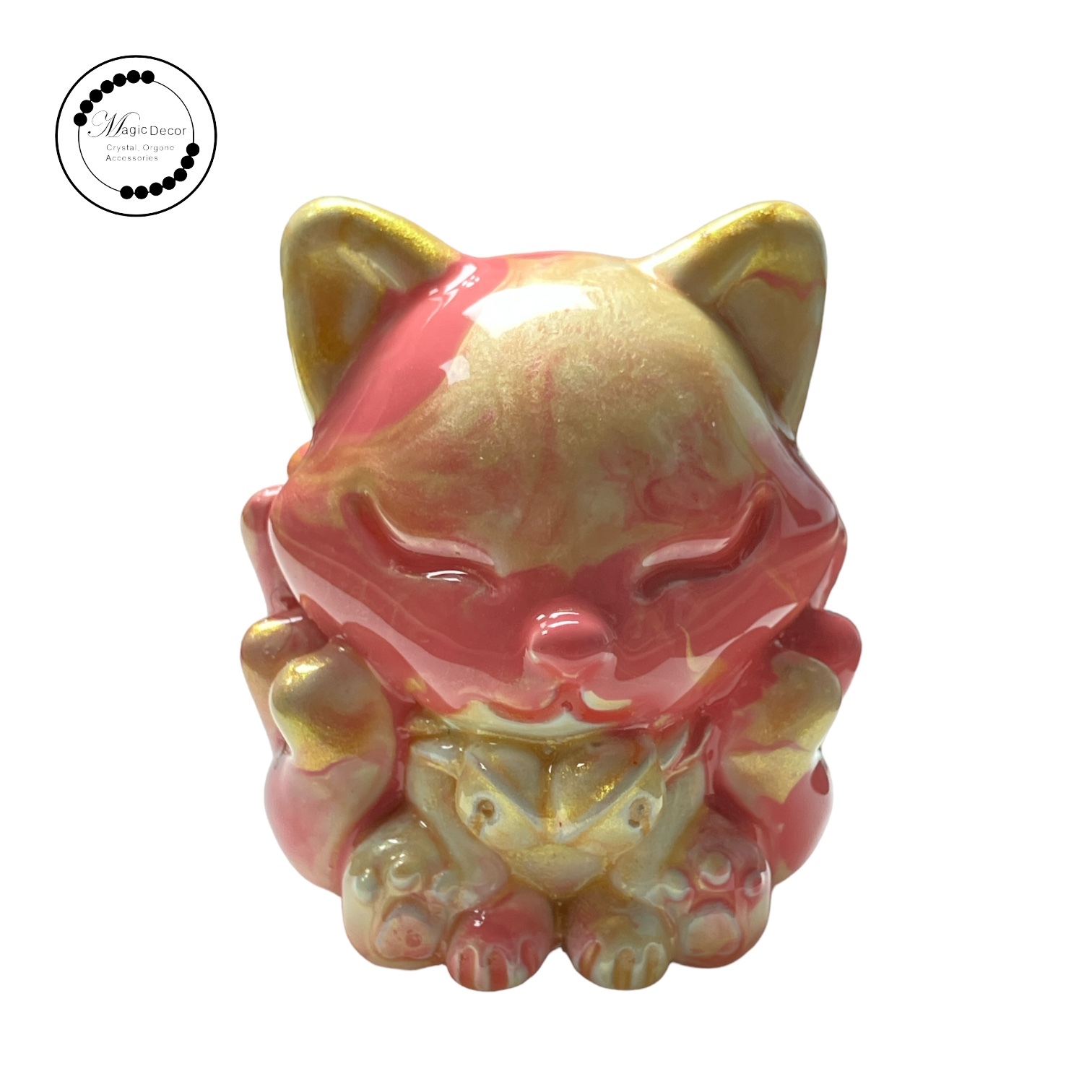 260211 - G69 大漆工藝九尾狐擺件（桃紅/金）