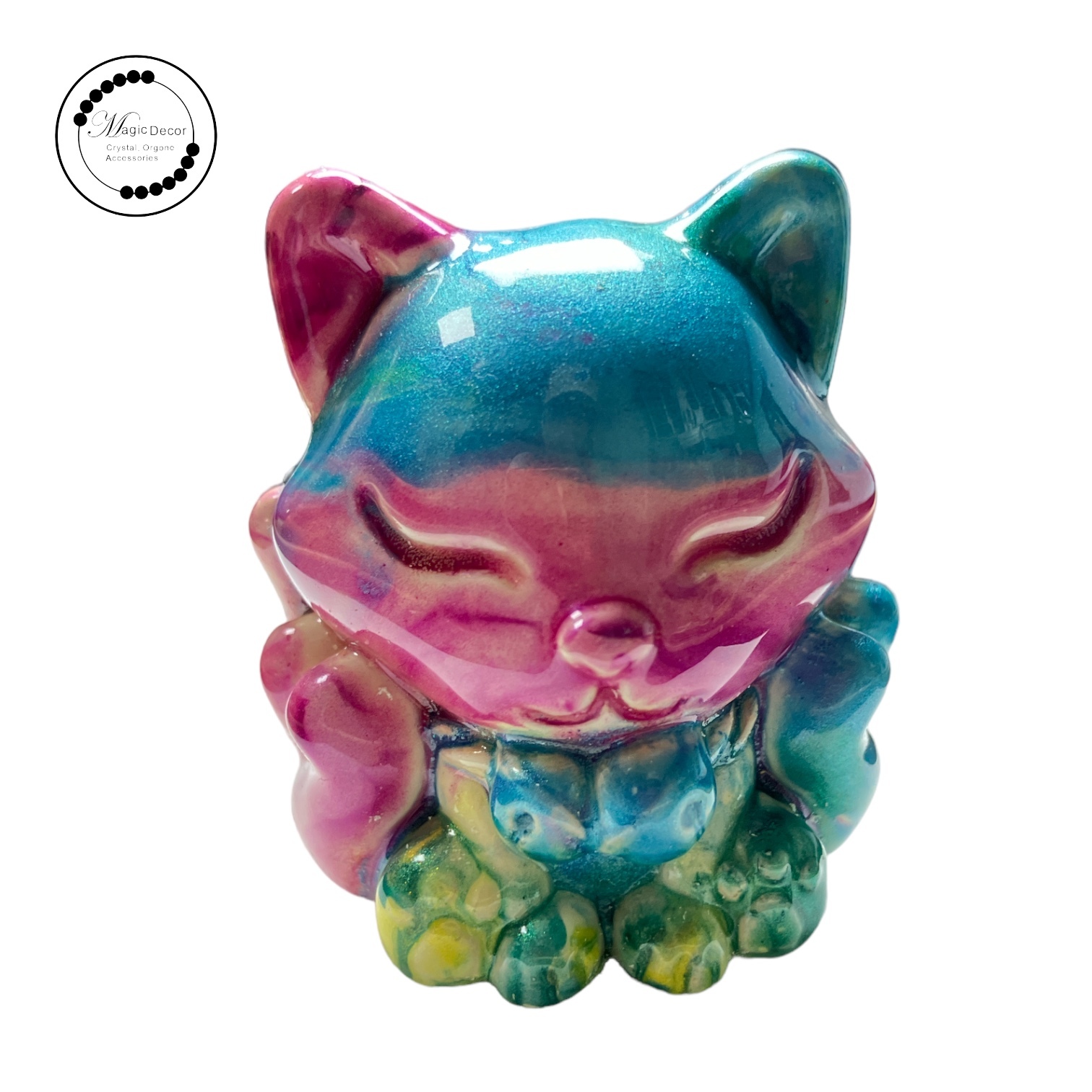 260211 - G64 大漆工藝九尾狐擺件（藍紅紫）