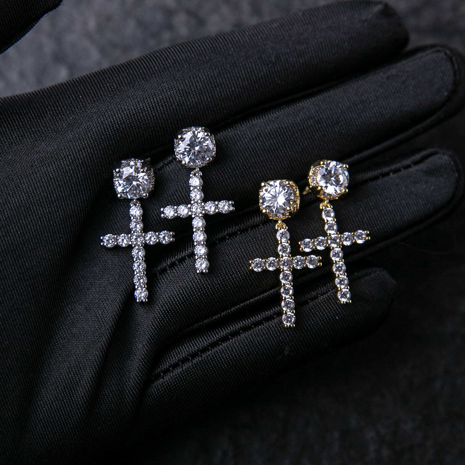 8mm圓鑽十字架掛墜耳釘