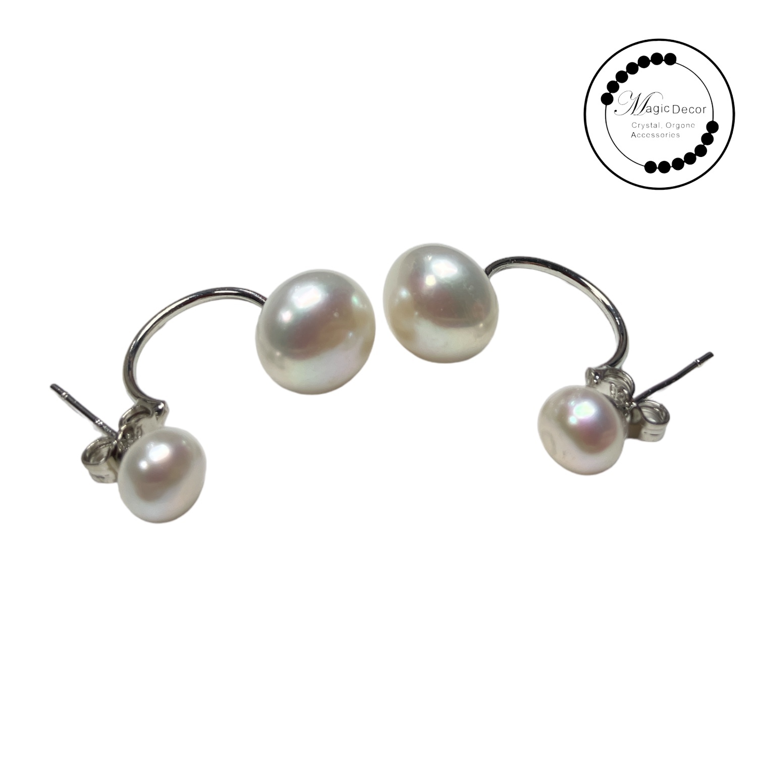 260409 - A3 天然饅頭珍珠上下2粒純銀耳針耳環1對