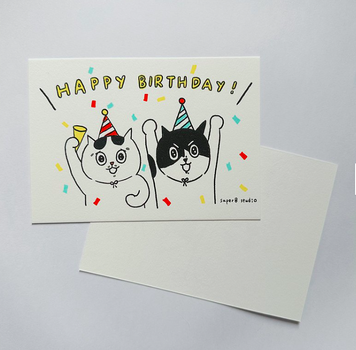 黑皮生日卡 貓咪明信片｜superB studio
