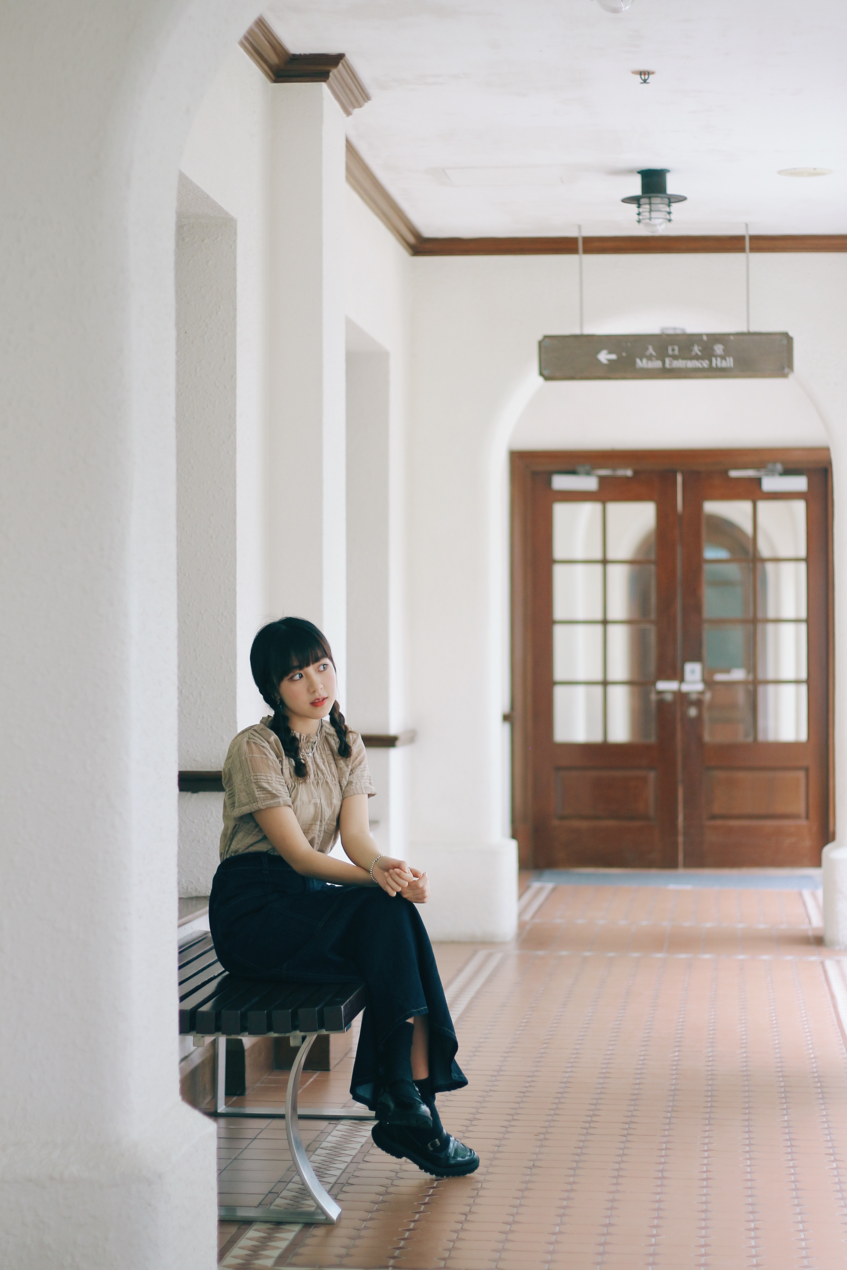 兩色／格子網網荷葉邊上衣／Checked Ruffle Mesh Top