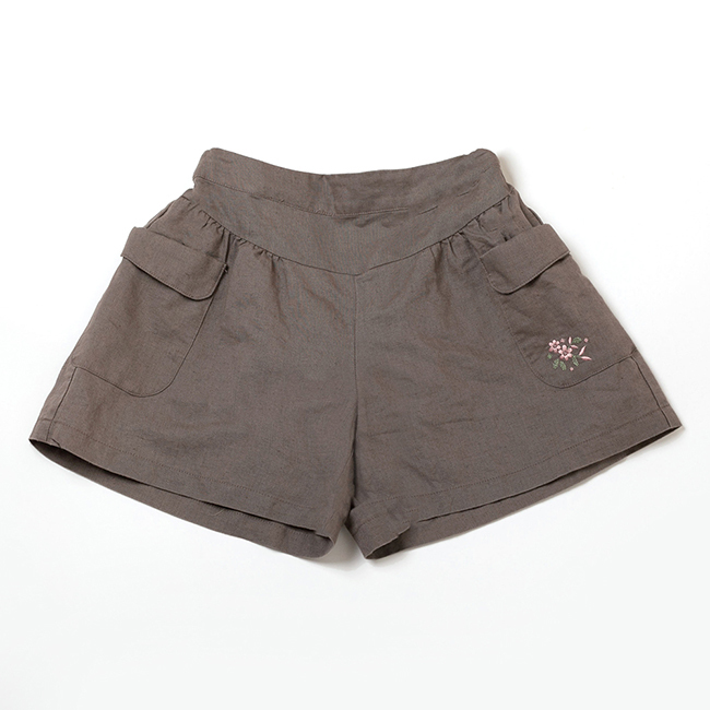 PIPPY 鬆緊褲圍棉麻寬口短褲 棕