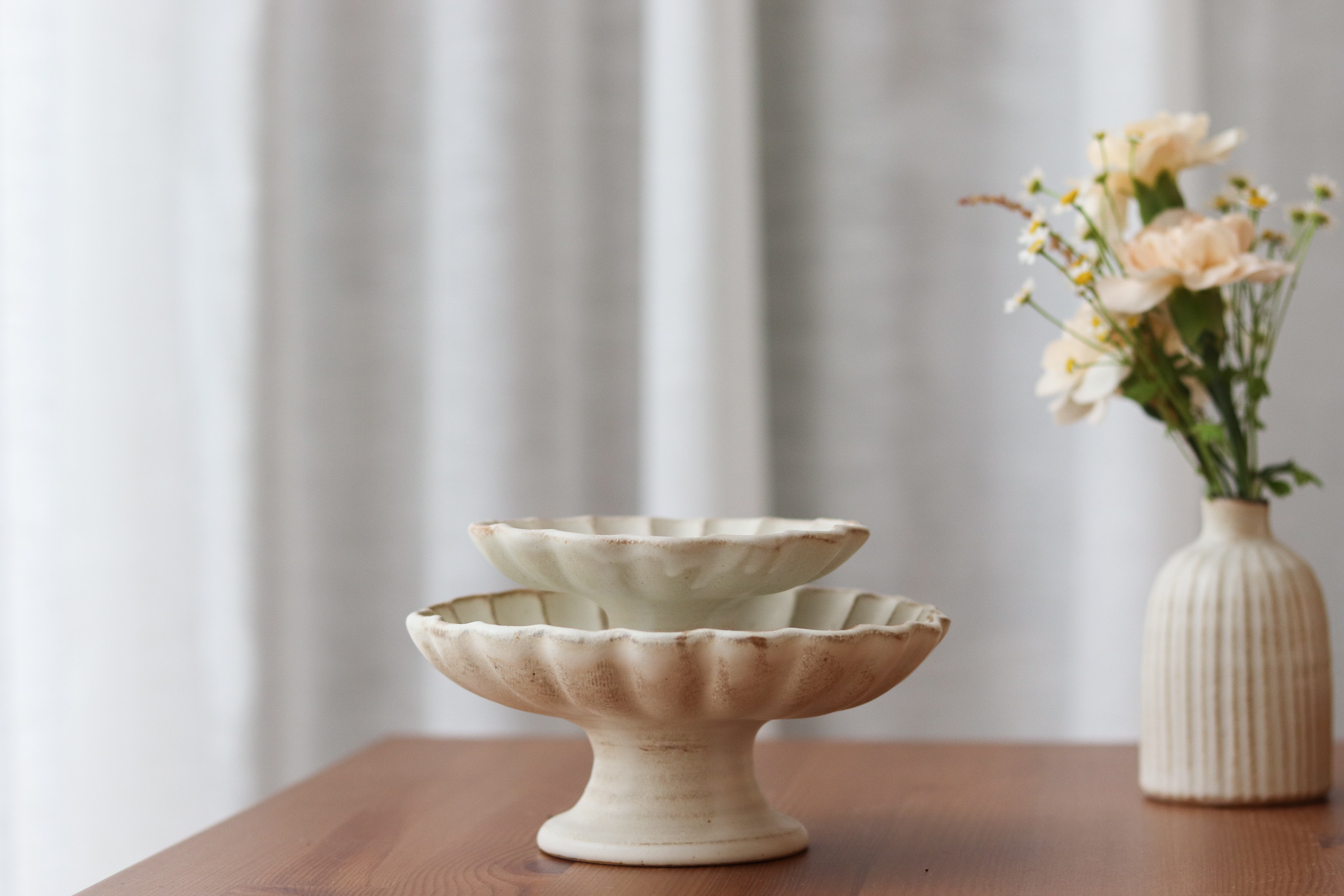 益子燒 若林健吾 輪花 高台甜點盤