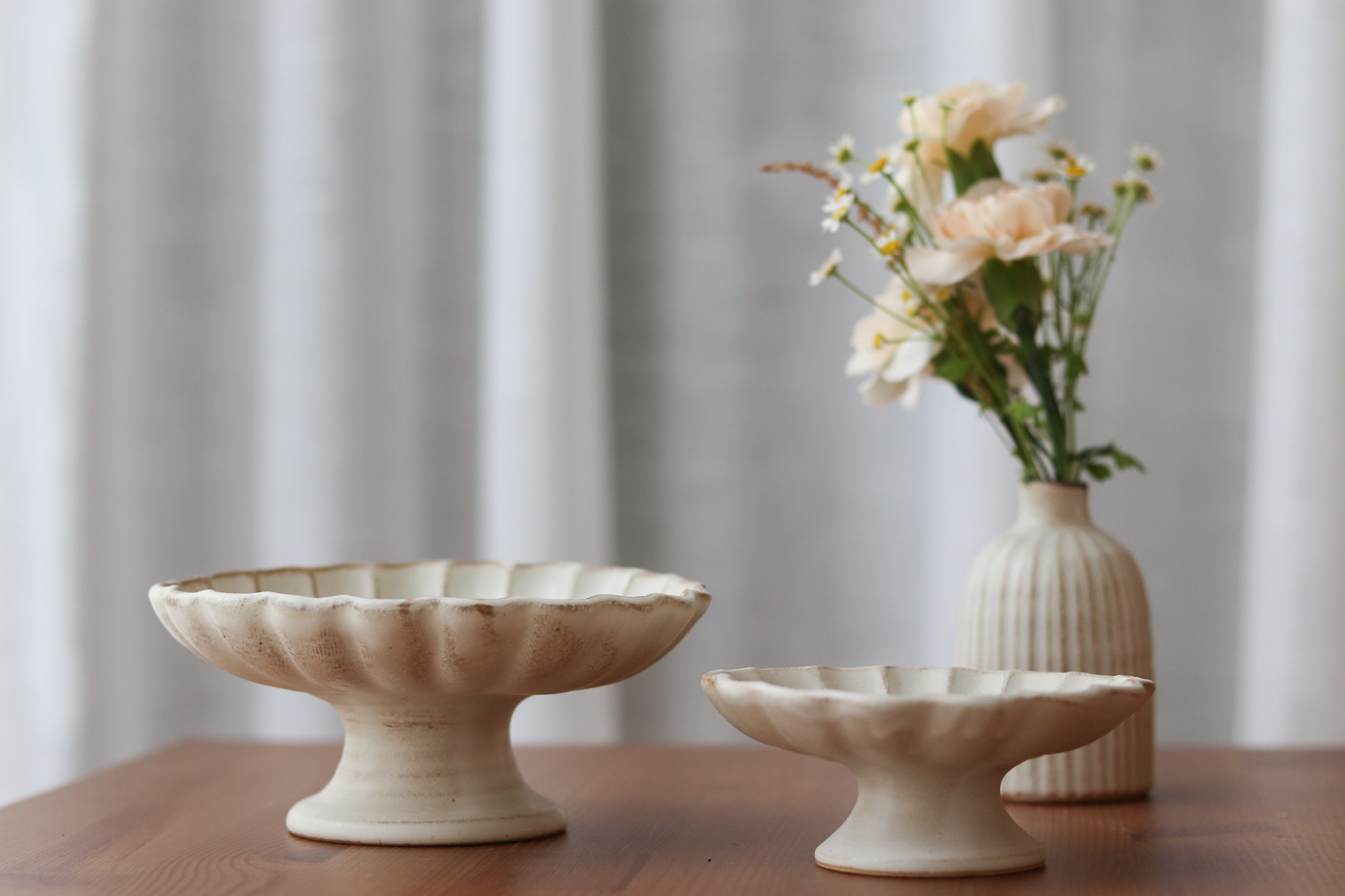 益子燒 若林健吾 輪花 高台甜點盤