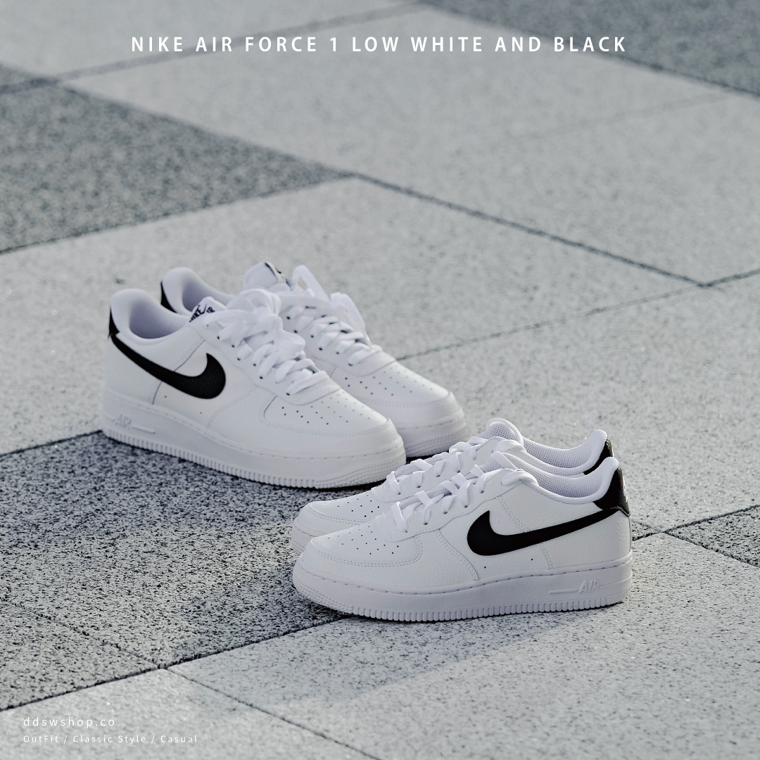 Nike Air Force 1 Low 'White and Black' 黑白荔枝皮黑勾男款大童款