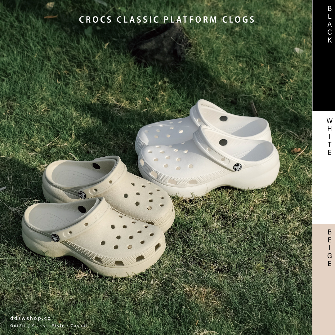 Crocs 涼拖鞋 經典克駱格 布希鞋 洞洞鞋 鯨魚厚底 黑色 白色 淺奶茶