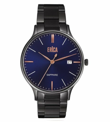 情人節禮物手錶推薦-ERICA凝光系列三針不鏽鋼藍寶石鋼帶錶-藍黑色(型號ER-20-BB)