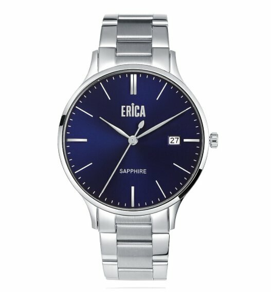 情人節禮物手錶推薦-ERICA凝光系列三針不鏽鋼藍寶石鋼帶錶-藍銀色(型號ER-20-WB)