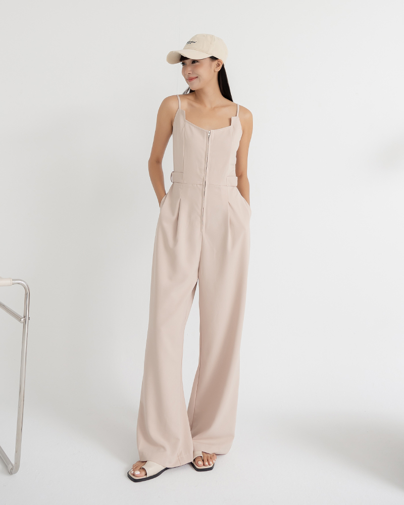 【官網限定】細肩前拉鍊雪紡連身褲