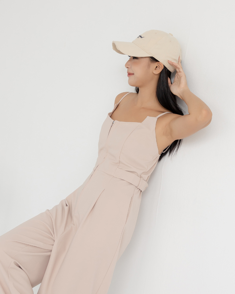 【官網限定】細肩前拉鍊雪紡連身褲