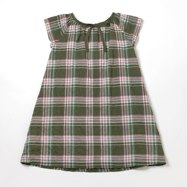PIPPY 夏日格紋純棉圓領連身裙洋裝 綠