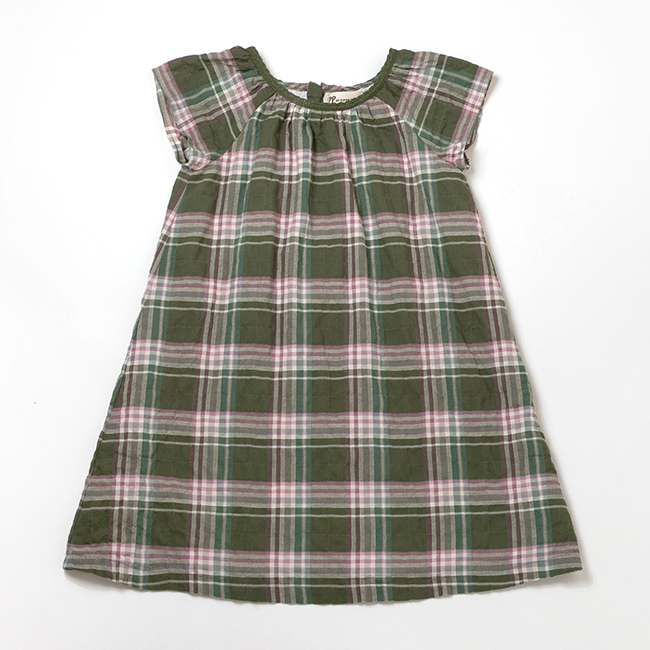 PIPPY 夏日格紋純棉圓領連身裙洋裝 綠