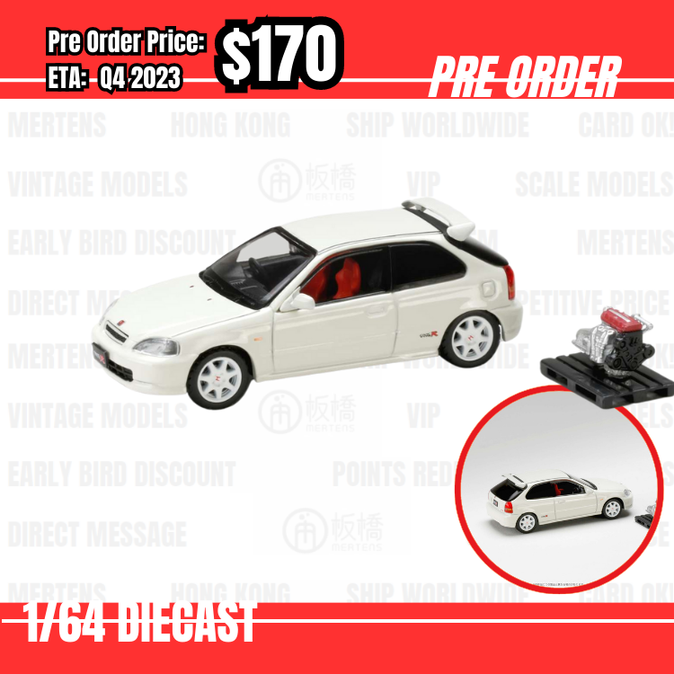 PO-$170 * Hobby Japan * 1:64 Honda CIVIC TYPE R (E-EK9) 1997 with Engine Display Model Championship White HJ643016AW [07/07]