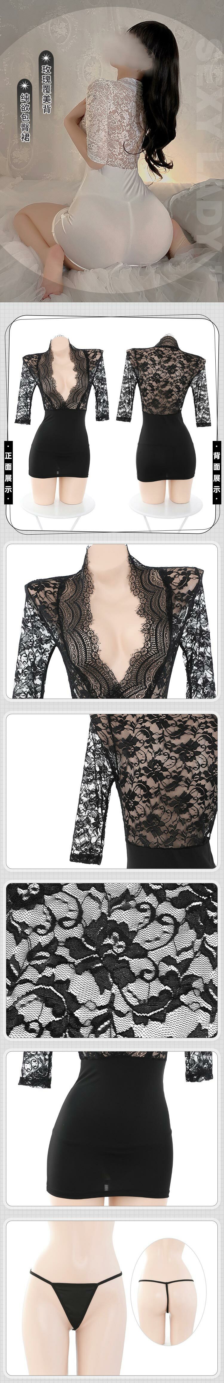 深V蕾絲性感包臀秘書服 白