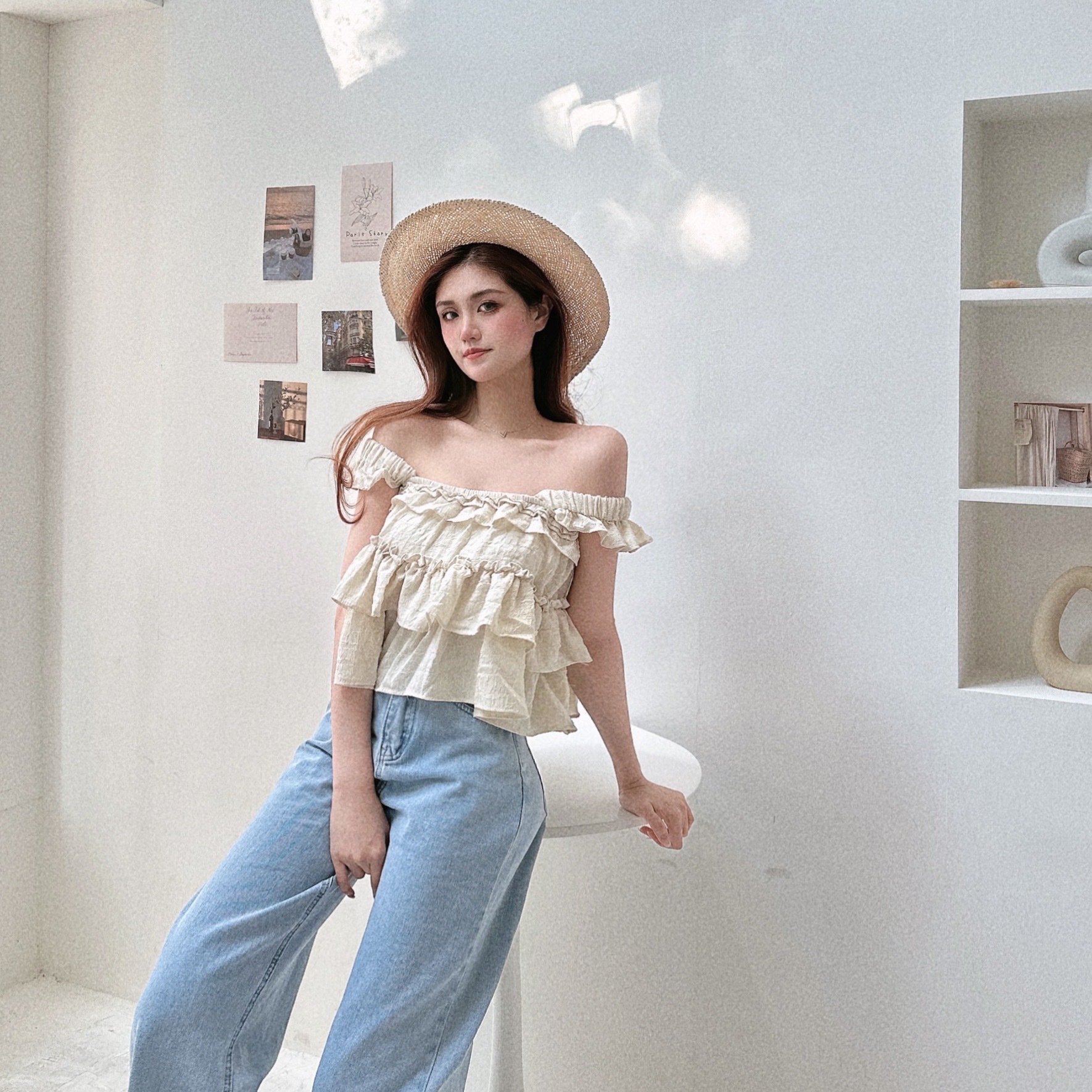 荷葉蕾絲壓紋寬肩蛋糕背心/三色