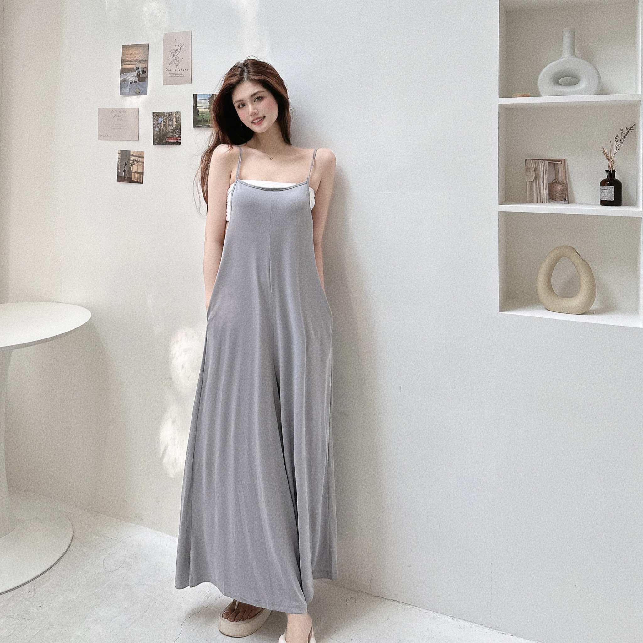 莫代爾彈棉吊帶褲/三色