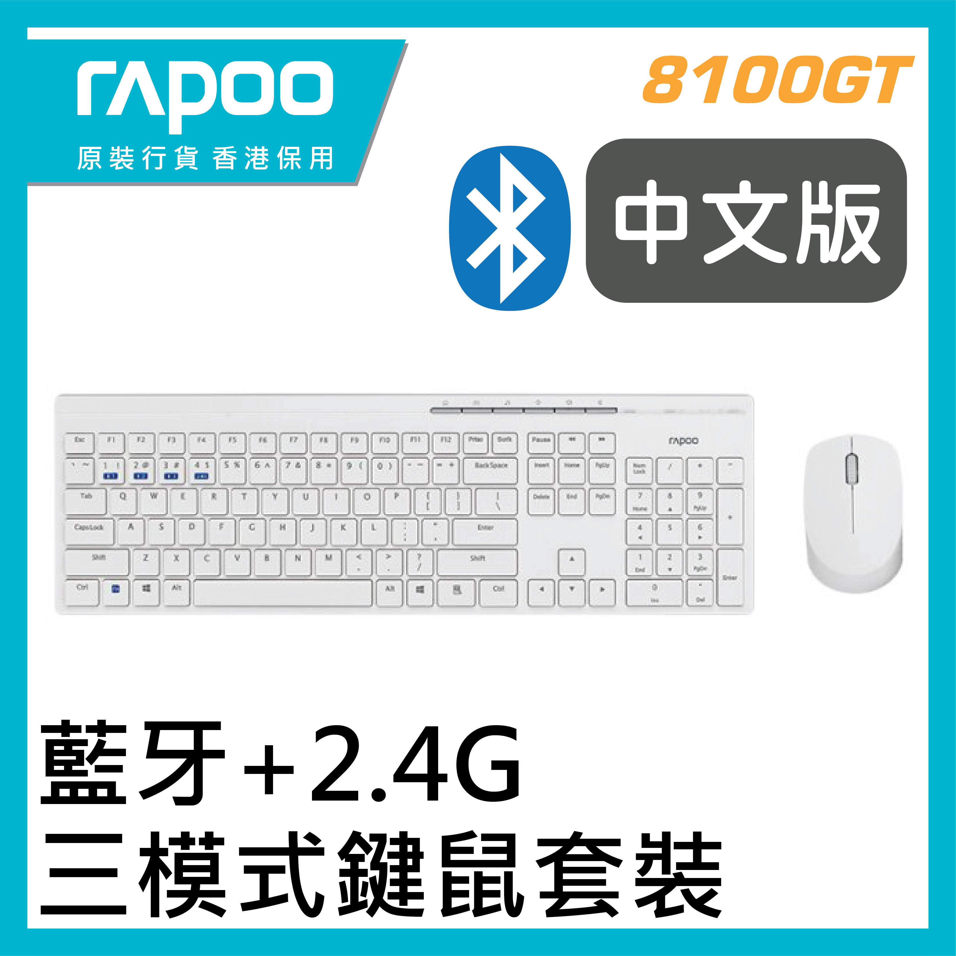 RAPOO - 8100GT 2.4G無線多媒體鍵盤及靜音滑鼠套裝 (香港行貨 1年保養) (中文倉頡、注音、 大易版)