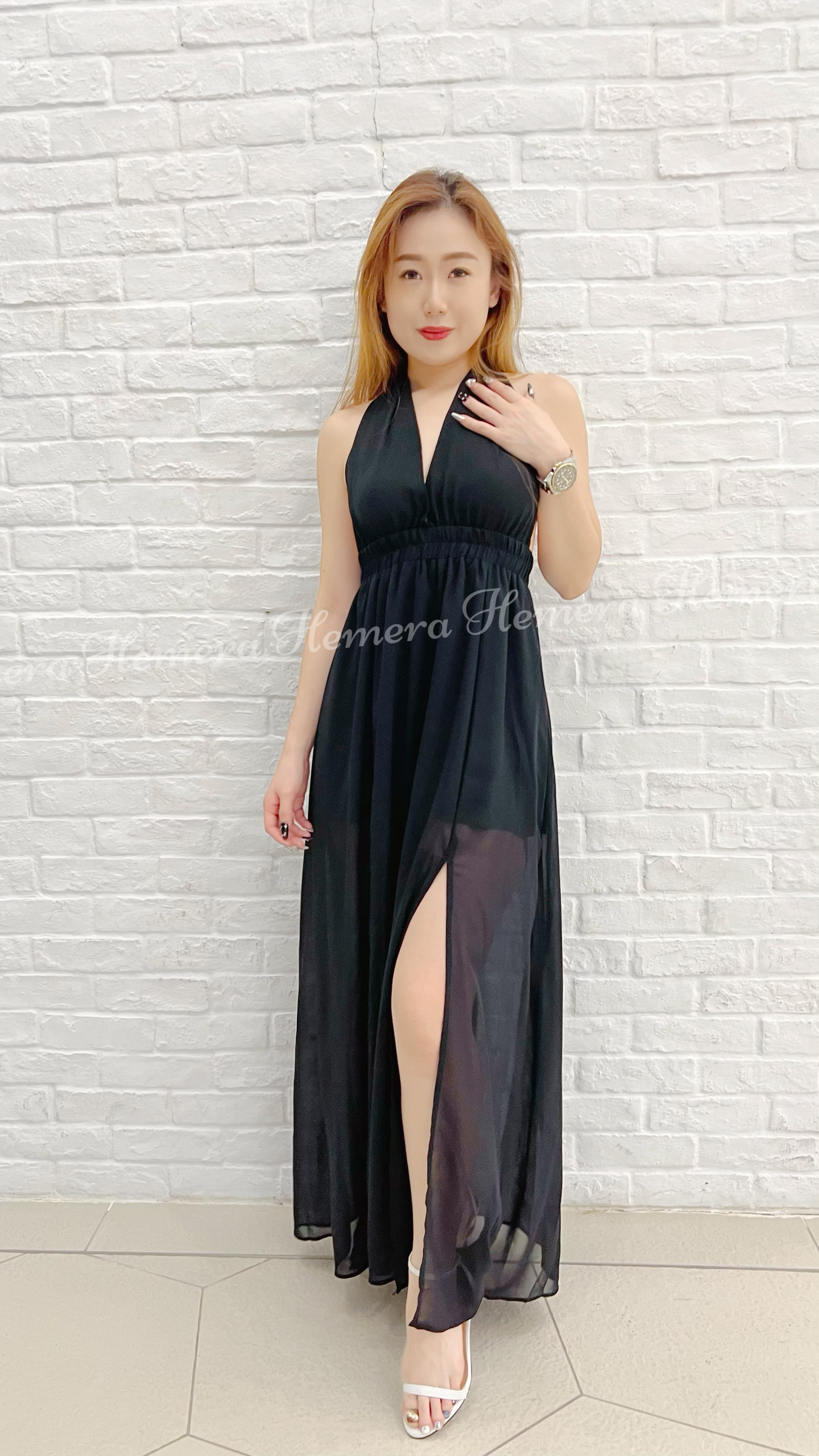 DR23S0729 大露背綁有雪紡開叉裙