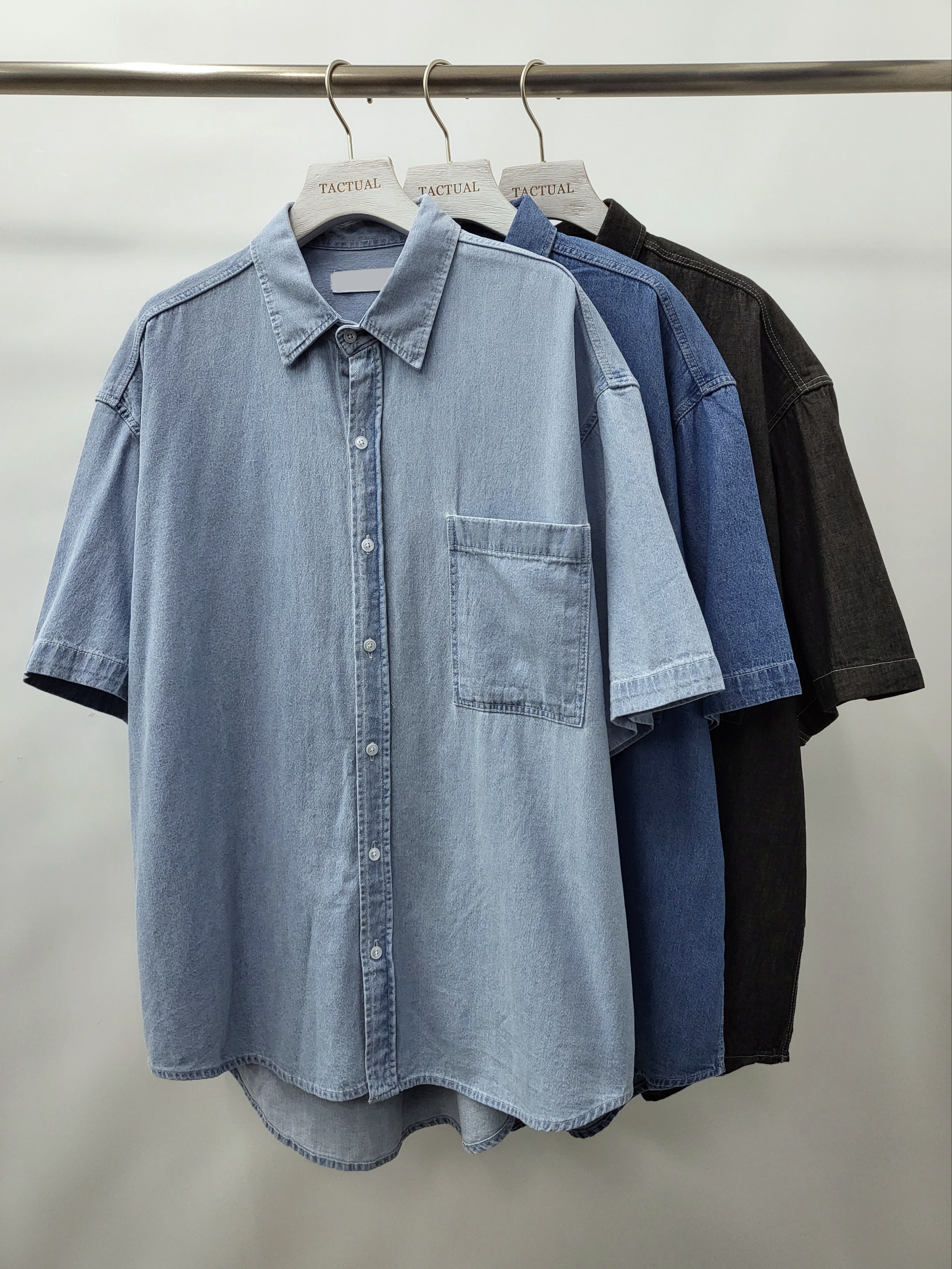 淨色牛仔短袖恤衫 S2107