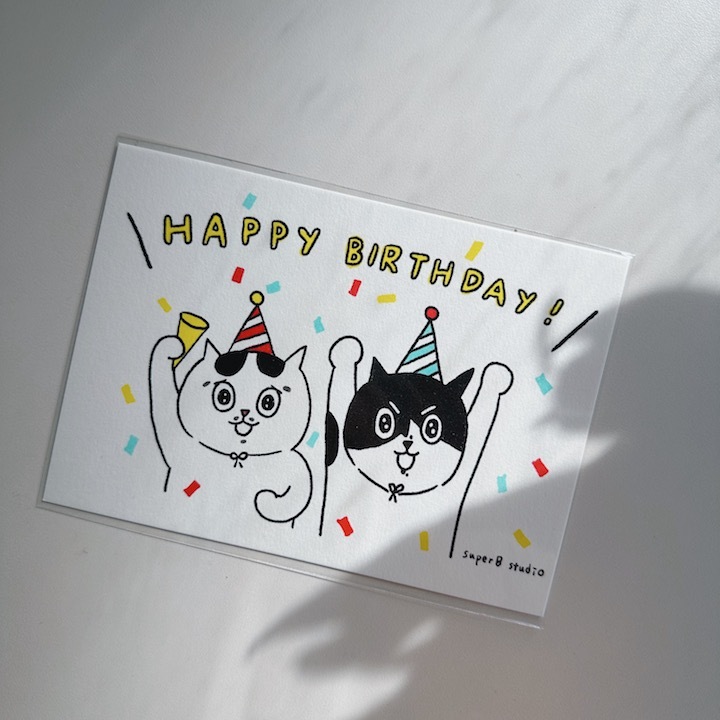 黑皮生日卡 貓咪明信片｜superB studio