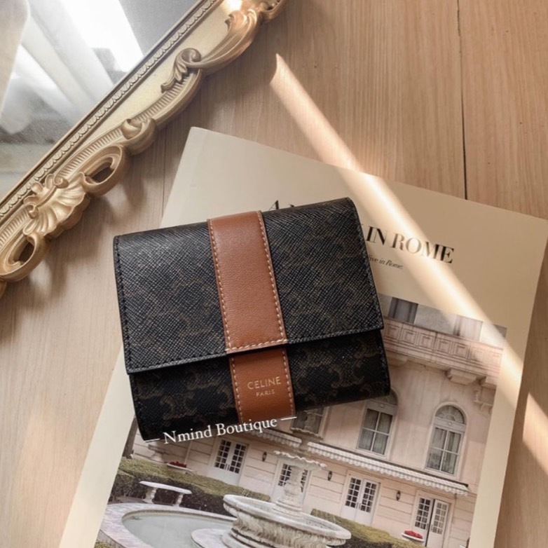 CELINE SMALL TRIFOLD WALLET IN TRIOMPHE CANVAS AND LAM