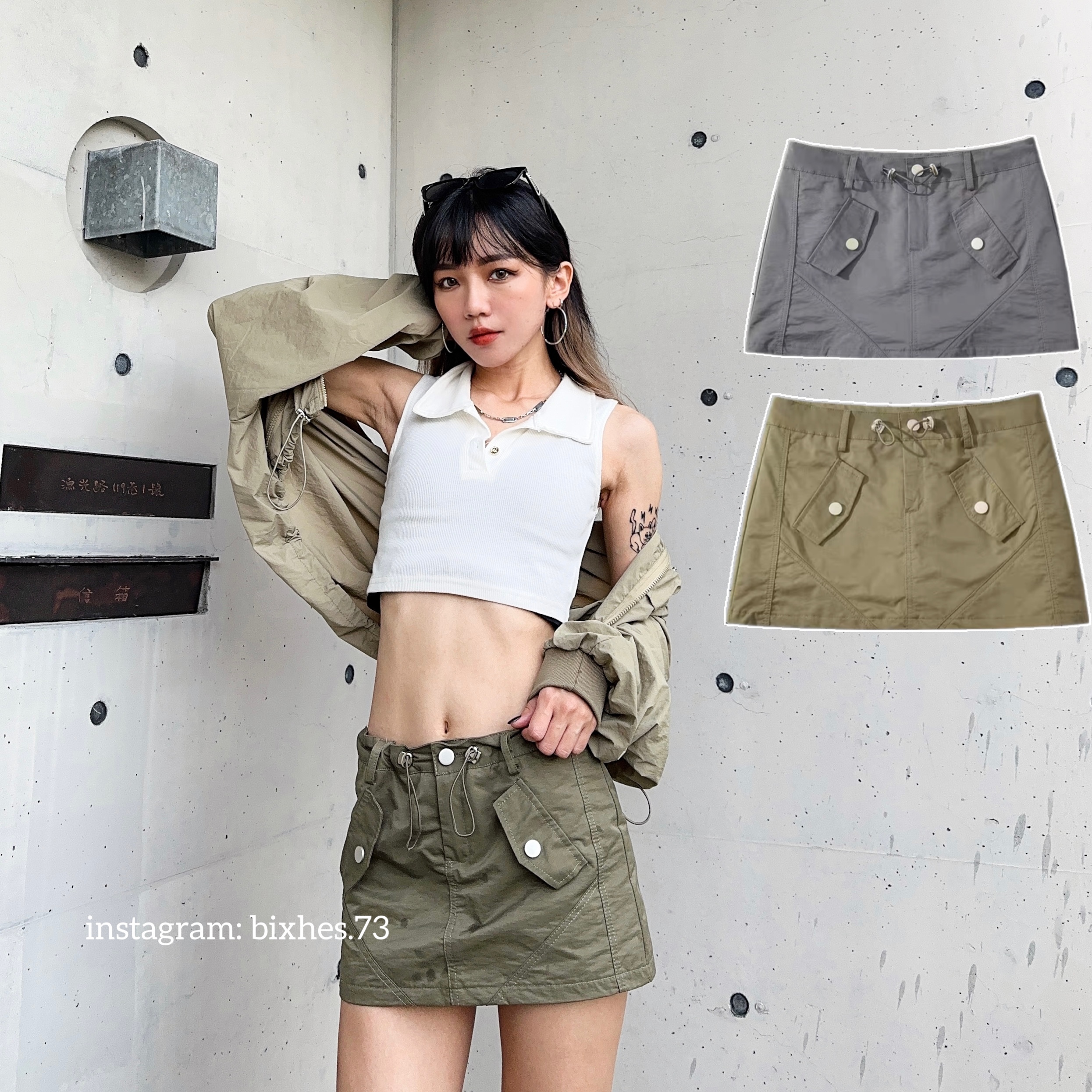 抽繩工裝超短裙(D00001)