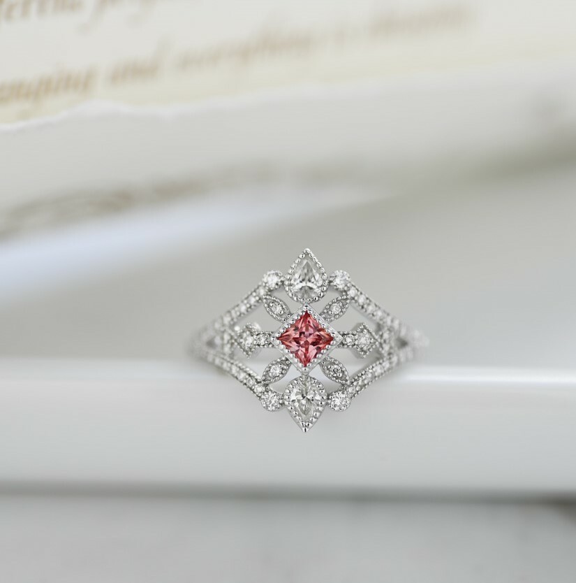 18K Florence Mini Padparadscha Diamond Ring