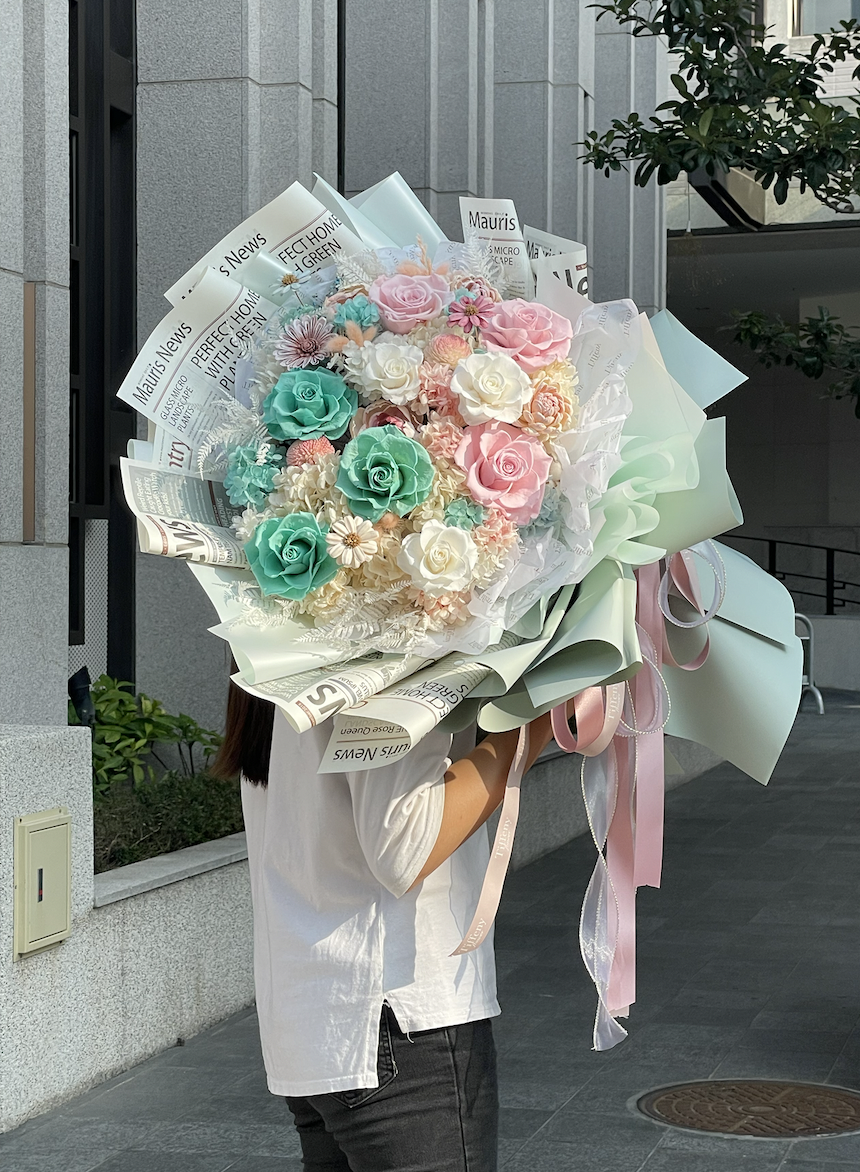 Elephant Love 超巨大9朵永生花束/知更鳥配色