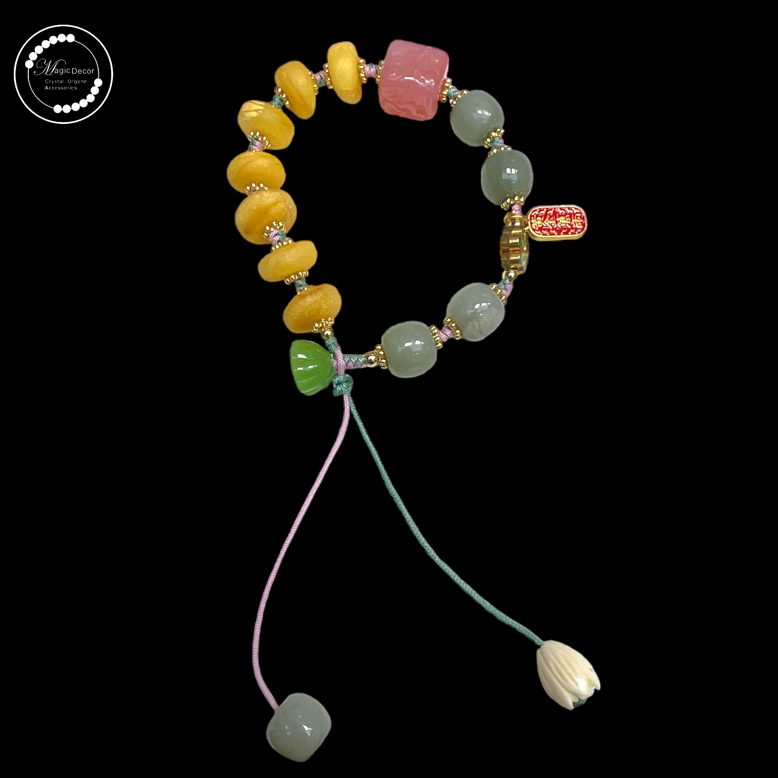 0708-B26 荷塘月色和田玉x老蜜蠟x鹽源瑪瑙設計款手繩