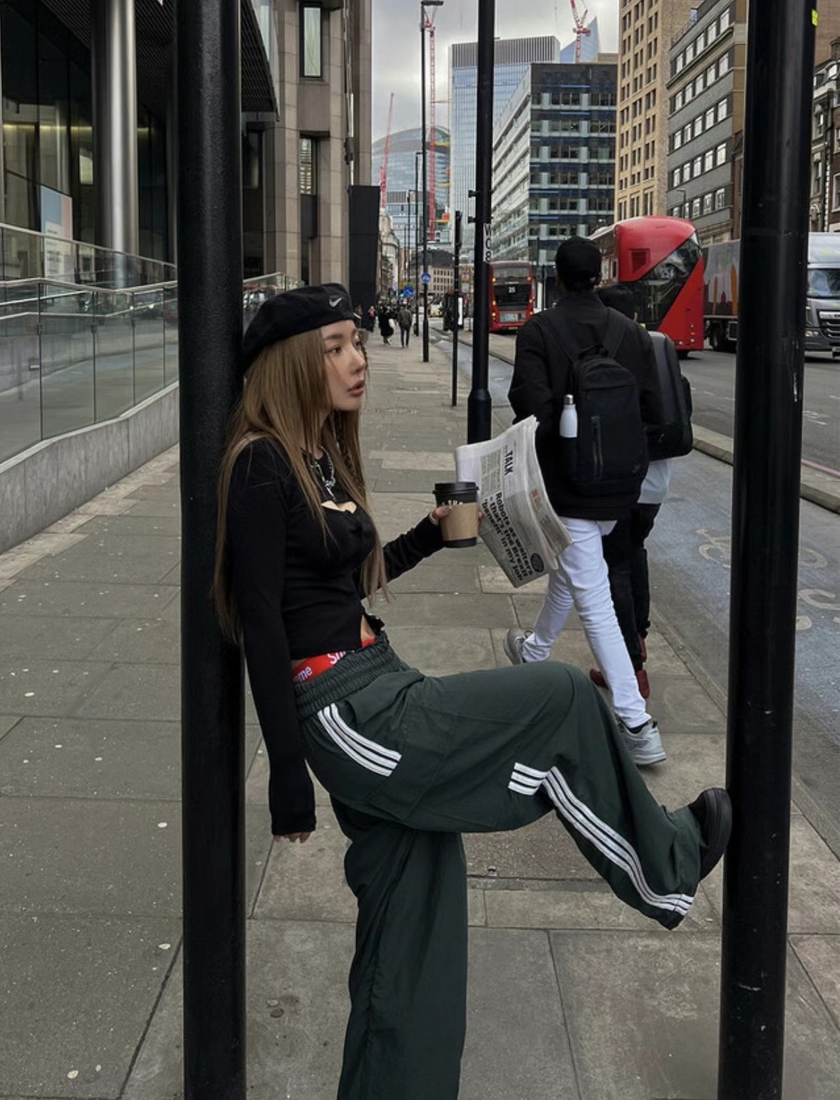 🇰🇷韓國 三線 側口袋 寬鬆 尼龍 長褲 落地褲