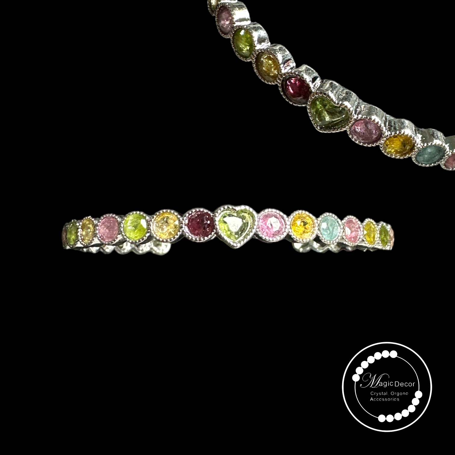 260409 - A16 王牌碧璽愛心款銀色半銀開口手鈪