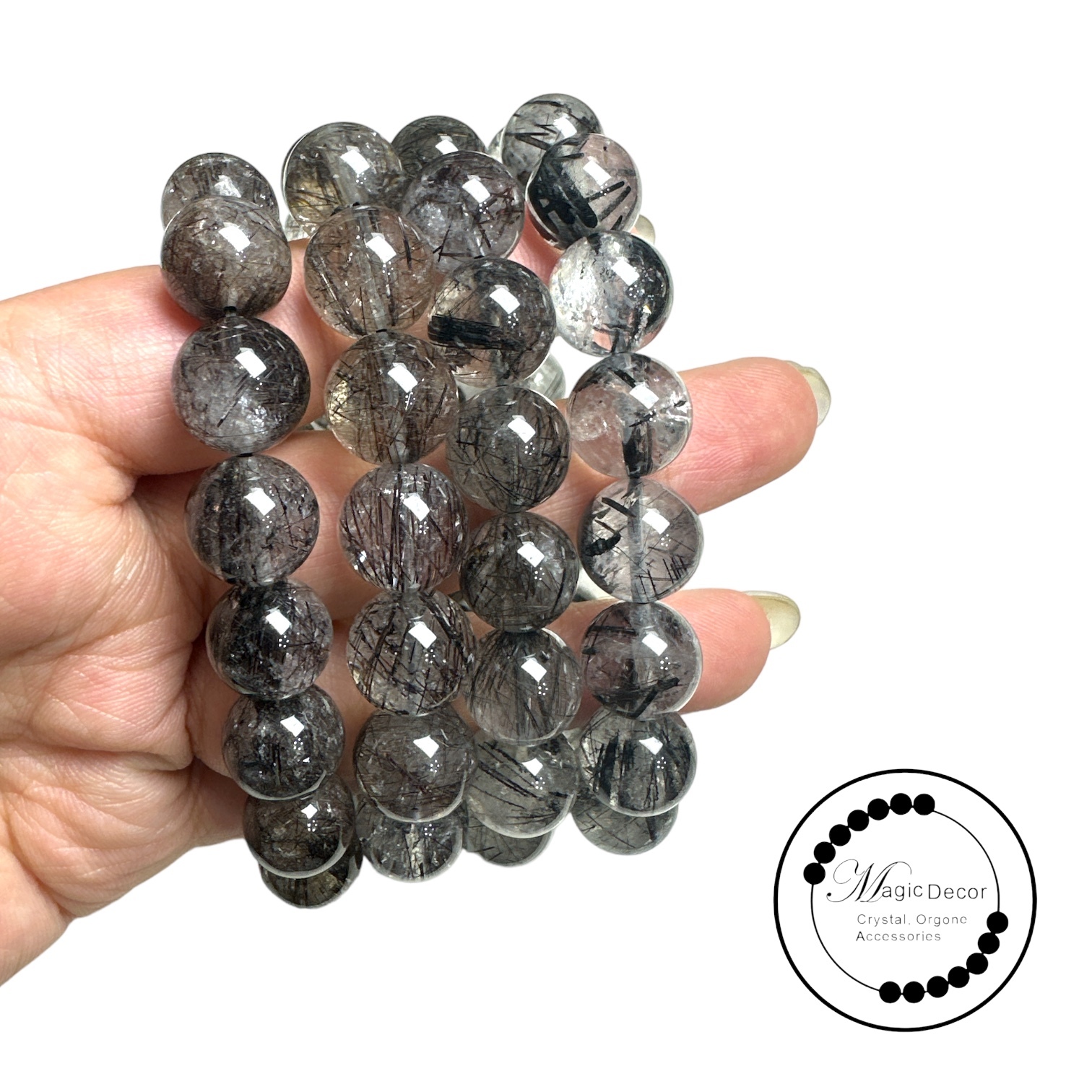 0708-B58 12mm+傳承級透體黑髮晶手串