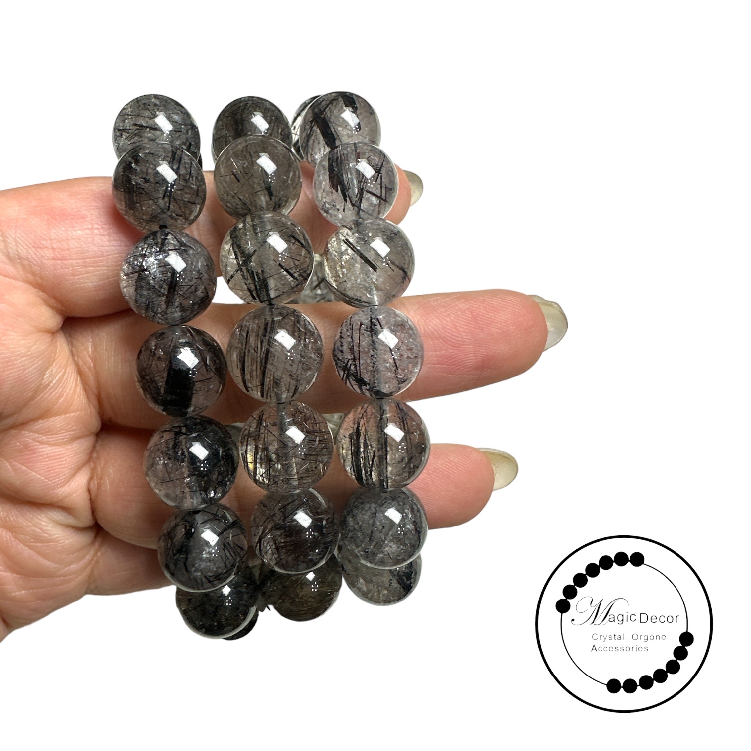 0708-B59 13mm+傳承級透體黑髮晶手串