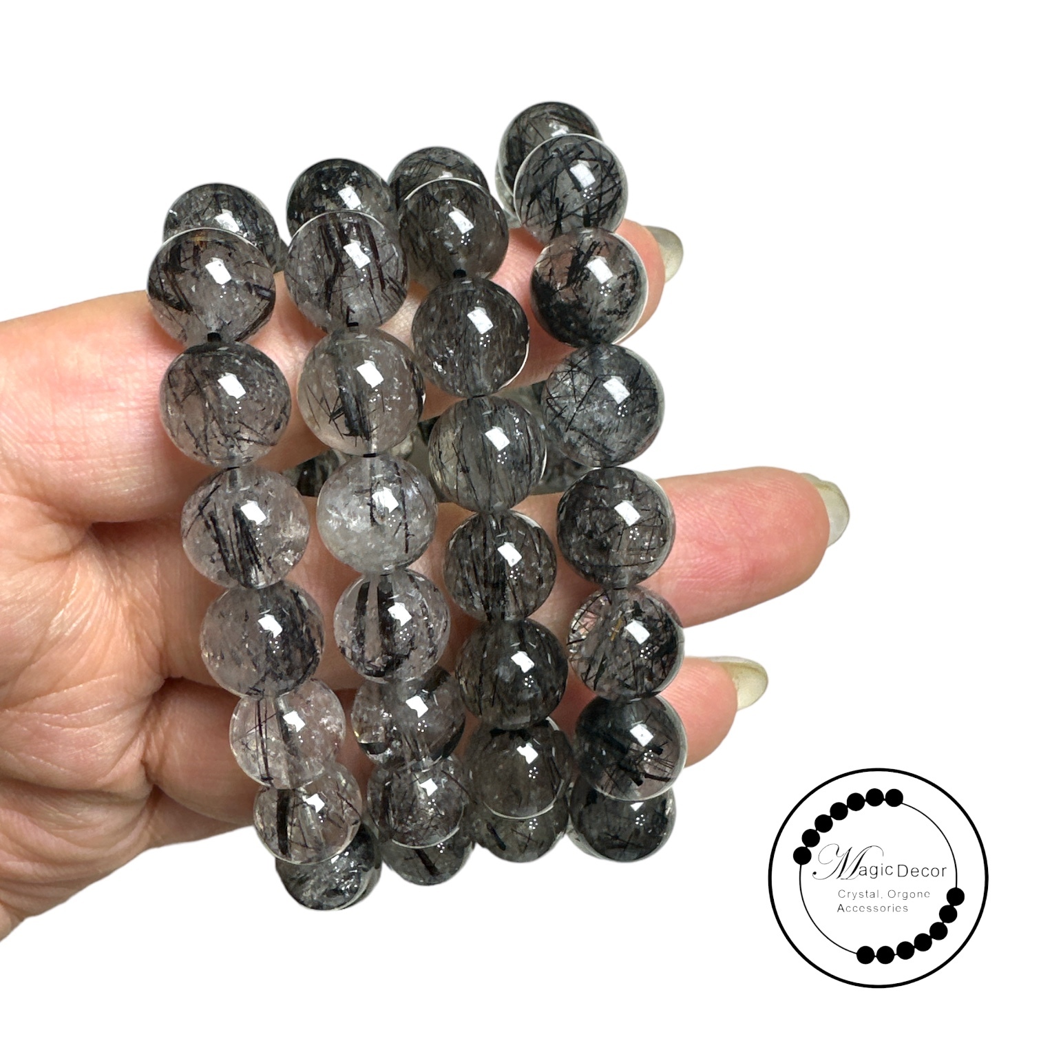 0708-B57 11mm+傳承級透體黑髮晶手串