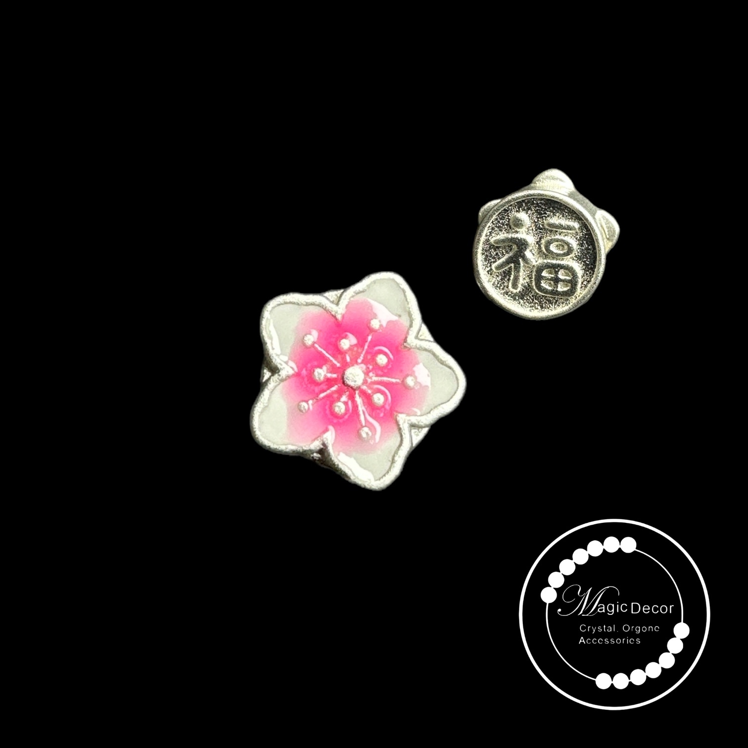 0708-B74 白銀福字粉紅櫻花隔珠1粒